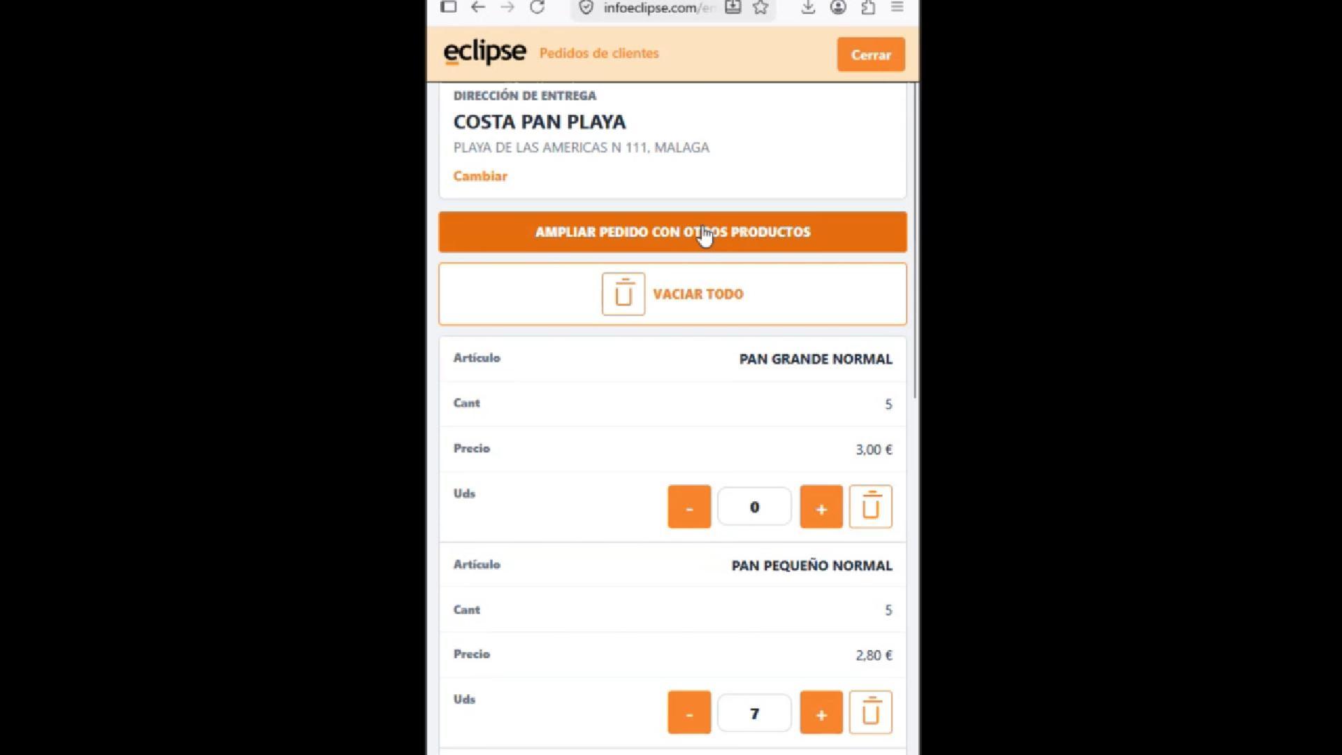 Demo de app de pedidos para clientes de panadería