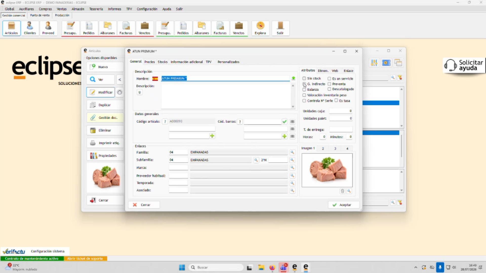 Demo de gestión comercial en eclipse ERP Panaderías